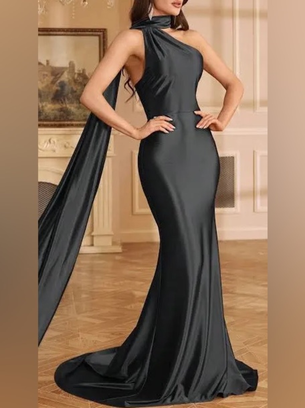Elegant Black Satin Evening Gown for Women